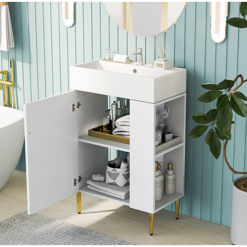 Mercer41 Bathroom Storage Cabinet With Single Ceramic Sink, Right side ...